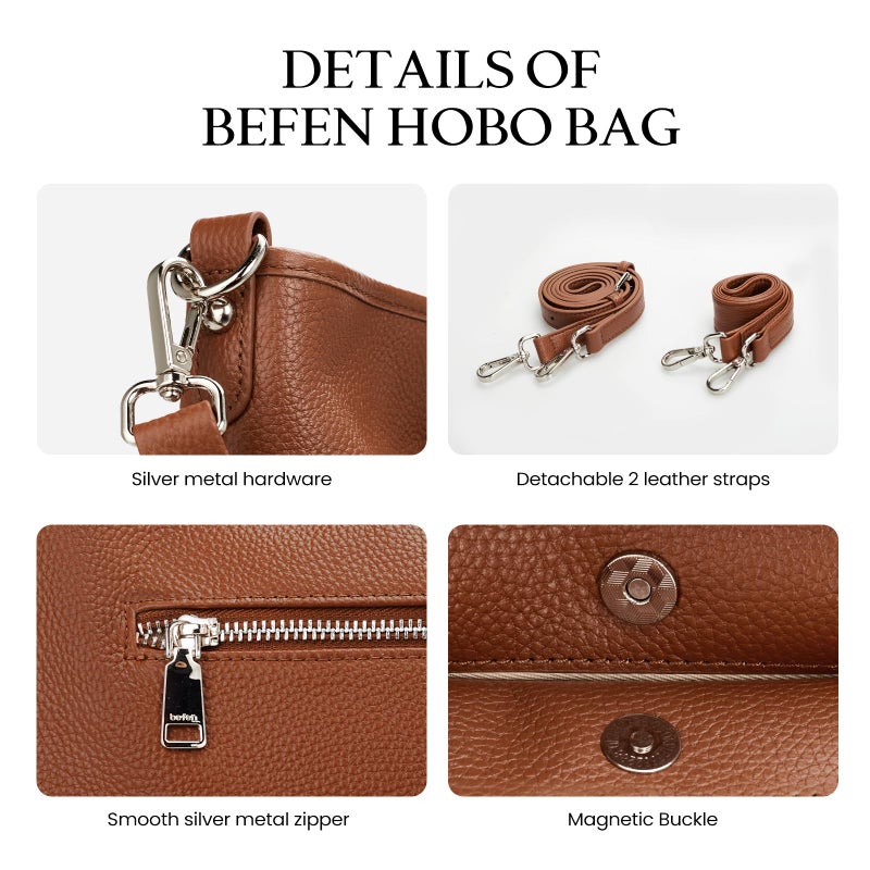 befen Real Leather Crossbody Bucket Bags for Women, Women's Lightweight Cross Over Shoulder Purses with Multiple Compartments Brown Large Leather Bag - Image 5