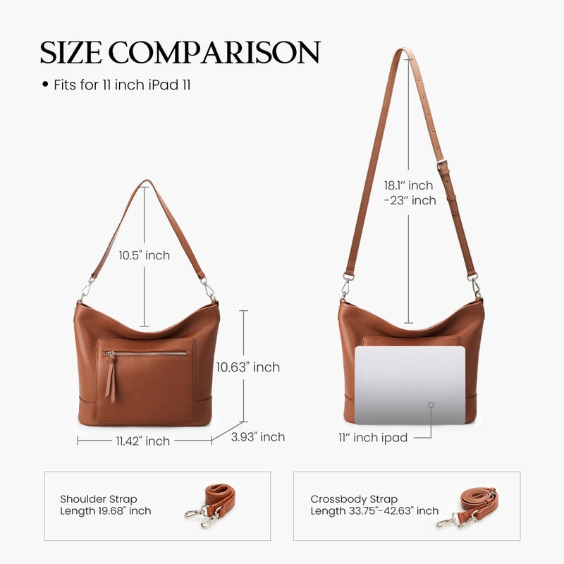 befen Real Leather Crossbody Bucket Bags for Women, Women's Lightweight Cross Over Shoulder Purses with Multiple Compartments Brown Large Leather Bag - Image 3