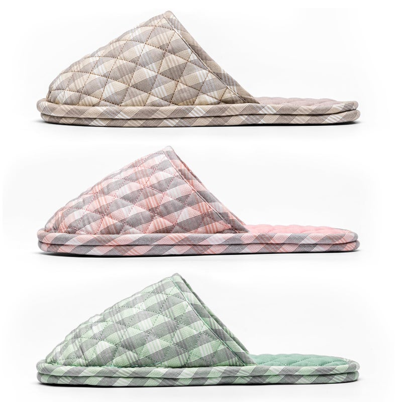 biroris 3 Pairs Women's Indoor House Slippers, Floral Cotton Closed Toe, Comfortable Washable Portable Foldable, for Guest Travel Hotel Airplane Spa - Image 4