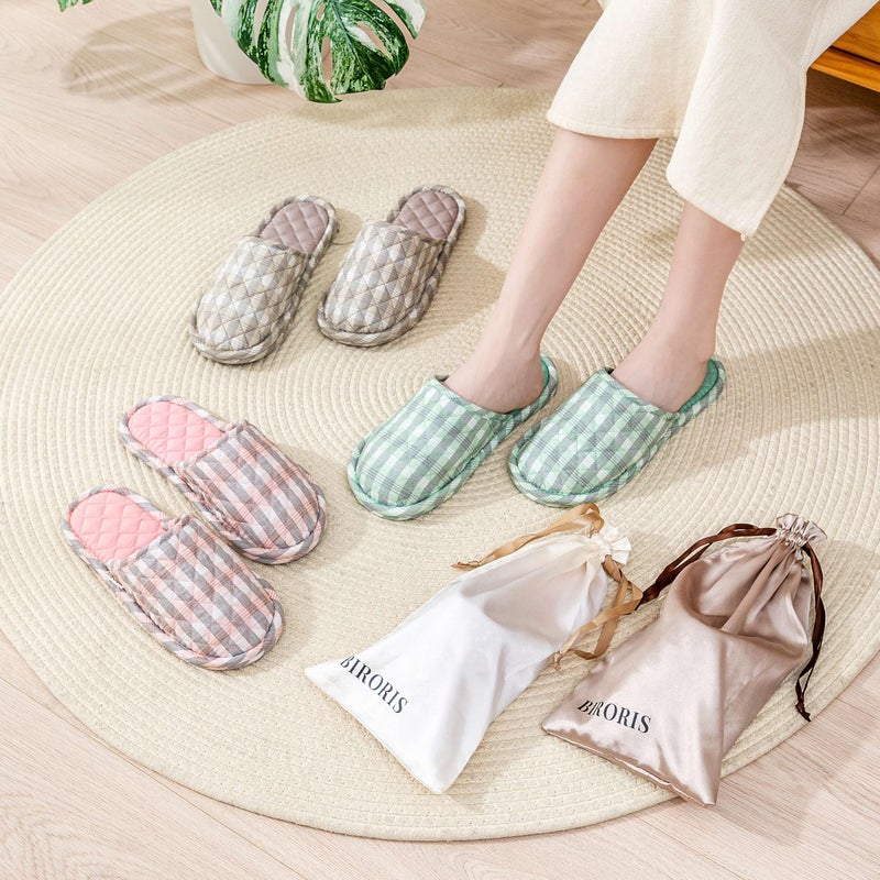 biroris 3 Pairs Women's Indoor House Slippers, Floral Cotton Closed Toe, Comfortable Washable Portable Foldable, for Guest Travel Hotel Airplane Spa - Image 3