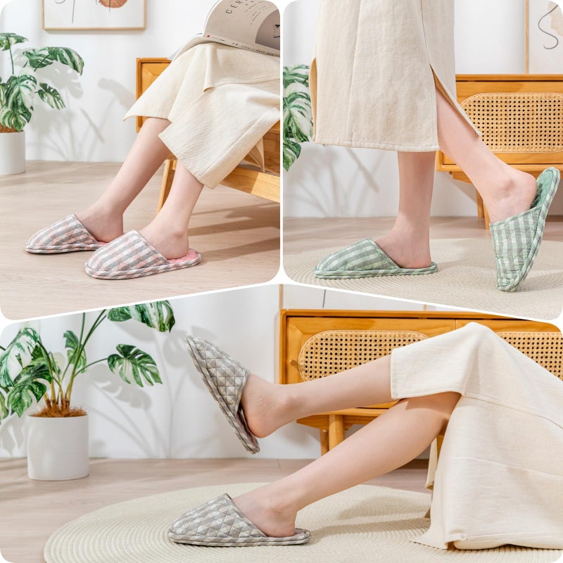 biroris 3 Pairs Women's Indoor House Slippers, Floral Cotton Closed Toe, Comfortable Washable Portable Foldable, for Guest Travel Hotel Airplane Spa - Image 2