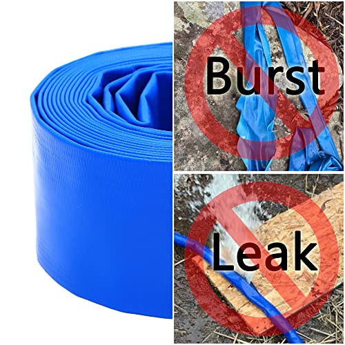 DAVCO 3" x 50 ft Pool Backwash Hose, Heavy Duty Reinforced Blue PVC Lay Flat Water Discharge Pump Hoses For Swimming Drain Pools and Clean Filters,with 1 Clamp - Image 4