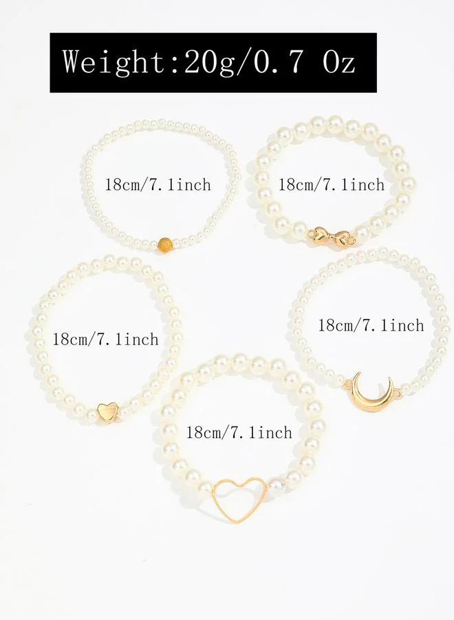 Take Two Take Two Set of 5 - Faux Pearl Heart Decor Bracelets