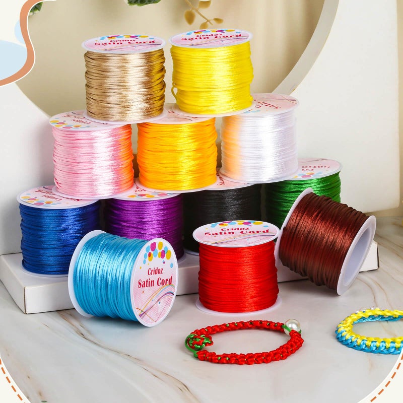 Cridoz 12 Rolls Nylon String for Bracelets, Satin Rattail Silk Cord Silky Beading String for Kumihimo, Braided Bracelets, Pendants Necklace, Macrame Craft, Keychains Lanyards, Jewelry Making - Image 4
