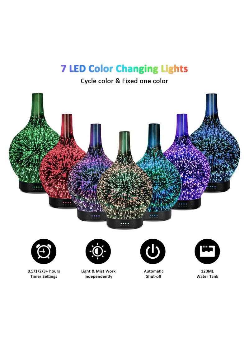 Essential Oil Diffuser Glass Aromatherapy Electric Ultrasonic Cold Mist Aromatherapy Diffuser Aromatherapy Oils 3D Color Diffuser,Whisper Quiet Waterless Auto Shut Off Home Office Spa Yoga 120ml - Image 2