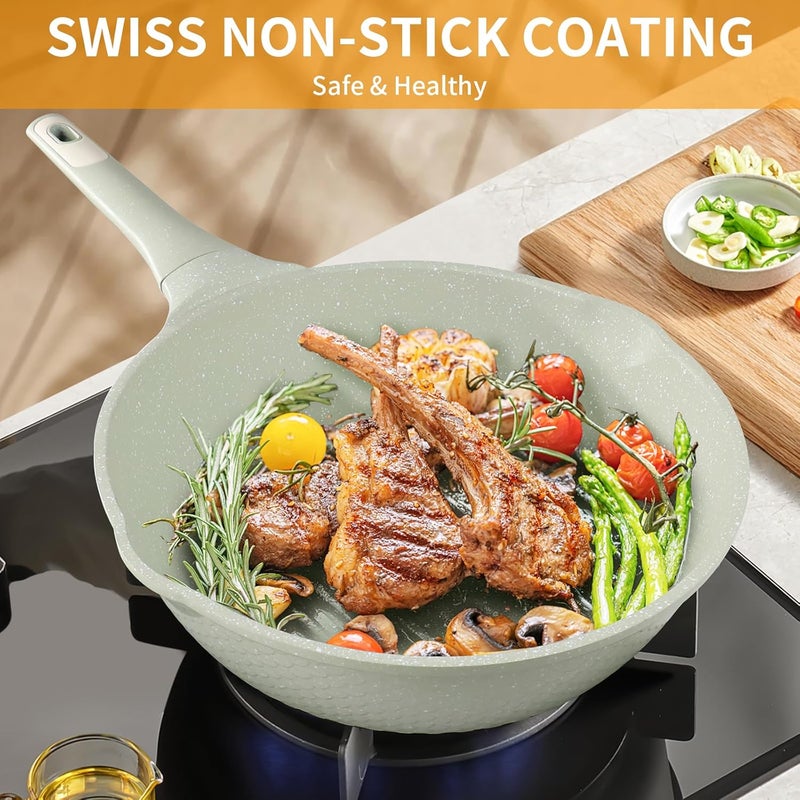 Xuanying 12 Inch Nonstick Saute Pan with Lid - 5.5Qt Large Deep Frying Skillet, PFOA/PFAS Free & Dishwasher Safe, All Stovetop Compatible Including Induction - Image 5