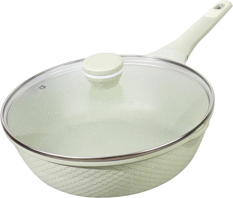 Xuanying 12 Inch Nonstick Saute Pan with Lid - 5.5Qt Large Deep Frying Skillet, PFOA/PFAS Free & Dishwasher Safe, All Stovetop Compatible Including Induction - Image 1