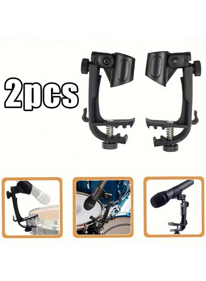 2 Pack Black Heavy Duty Drum Microphone Holders Adjustable Height Angle XLR - Image 2