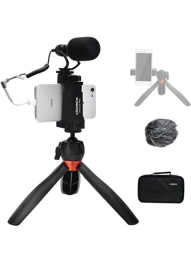 COMICA Smartphone Microphone with Mini Tripod, CVM-VM10-K2 PRO Video Shotgun Mic for iPhone and Android Phones, Vlogging Kit for YouTube Recording Facebook Live,Filmmaker Accessories  - Image 1