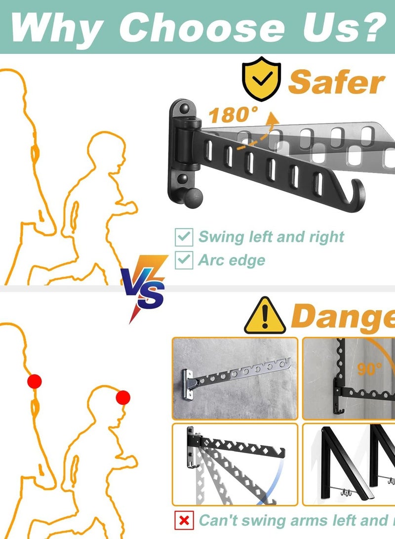 SYOSI Wall Mounted Clothes Hanger with Swing Arm, Laundry Room Dryer Rack, Folding Valet Hook, Sturdy Hanging, Foldable 180°Rotation - Image 4