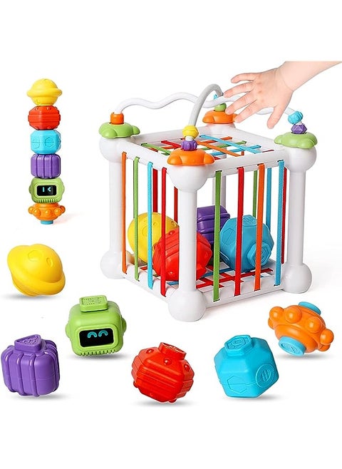Shape Sorting Toys, 9Pcs Sensory Toys with 6 Colorful Blocks, Shape Sorter Change Face Early Learning Baby Toys Toddler Gift, Colorful Textured Balls Sorting Games Montessori Learning Activity