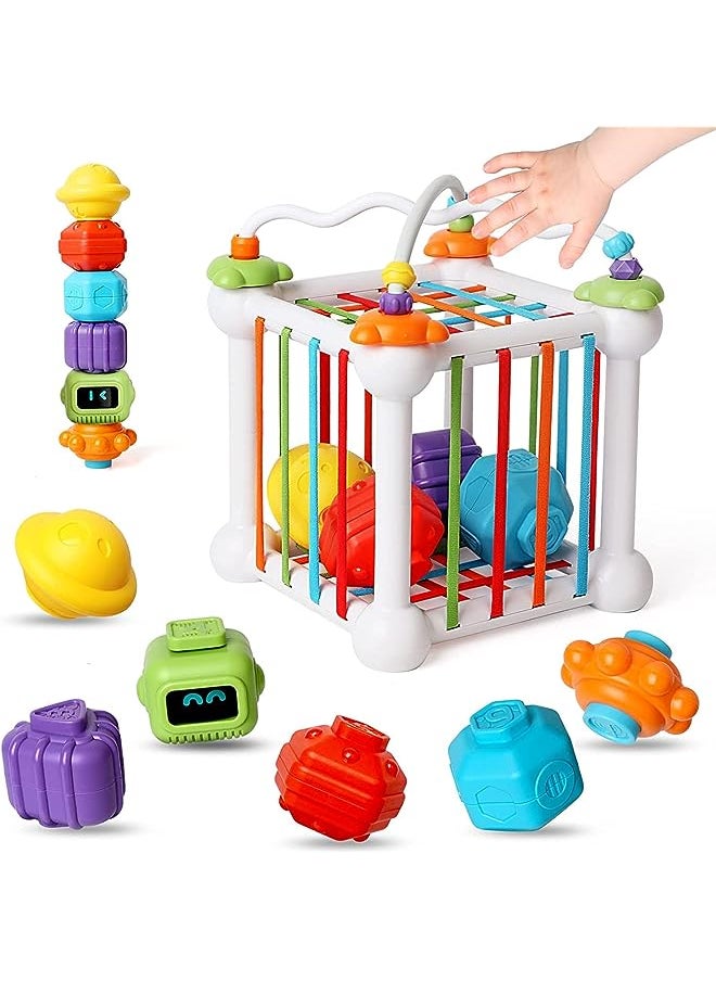 IAF - Shape Sorting Toys, 9Pcs Sensory Toys with 6 Colorful Blocks, Shape Sorter Change Face Early Learning Baby Toys Toddler Gift, Colorful Textured Balls Sorting Games Montessori Learning Activity - Image 1