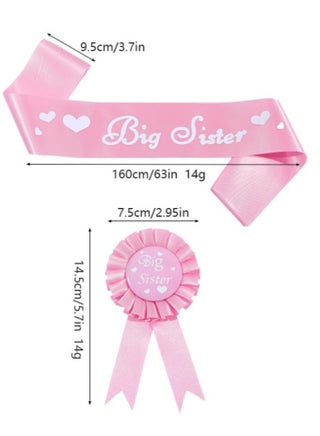 2 Pieces Big Sister Accessory Set, Include Big Sister Satin Sash And Badge Pin for Baby Shower Baby Gender Reveal Big Sister to be Party (Pink) - view 3