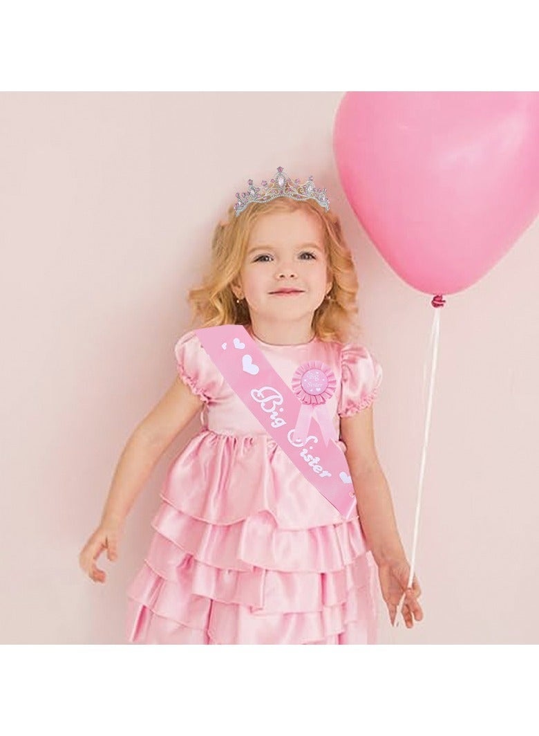 2 Pieces Big Sister Accessory Set, Include Big Sister Satin Sash And Badge Pin for Baby Shower Baby Gender Reveal Big Sister to be Party (Pink) - Image 4
