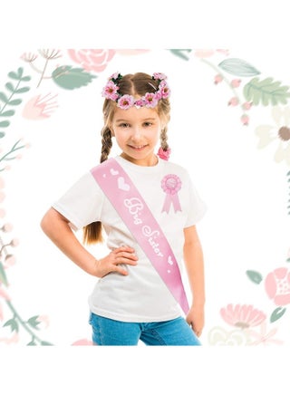 2 Pieces Big Sister Accessory Set, Include Big Sister Satin Sash And Badge Pin for Baby Shower Baby Gender Reveal Big Sister to be Party (Pink) - view 2