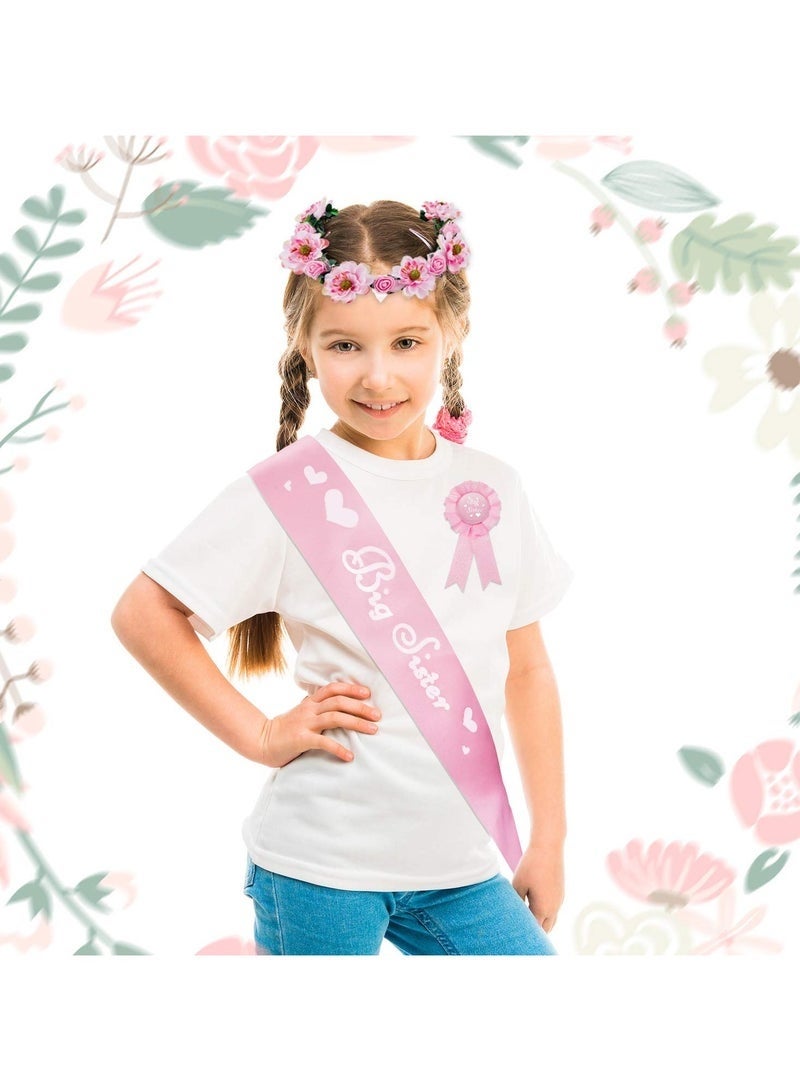 2 Pieces Big Sister Accessory Set, Include Big Sister Satin Sash And Badge Pin for Baby Shower Baby Gender Reveal Big Sister to be Party (Pink) - Image 2