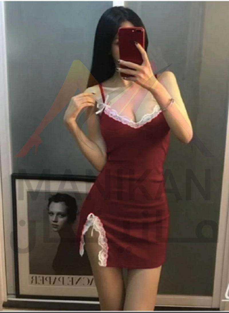 Women's Short Lingerie with One-Sided Open Design and Lace Trimmed Edges - Image 4