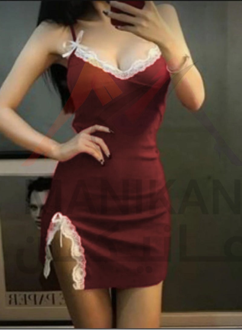 Women's Short Lingerie with One-Sided Open Design and Lace Trimmed Edges - Image 3