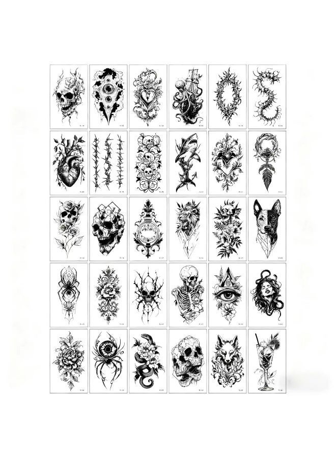 Gecomo 30 Pcs Dark Style Waterproof Temporary Tattoos - Skull/Animal Totems, Long-Lasting & Fade-Resistant, Stylish Arm Decor for Men & Women - Image 1