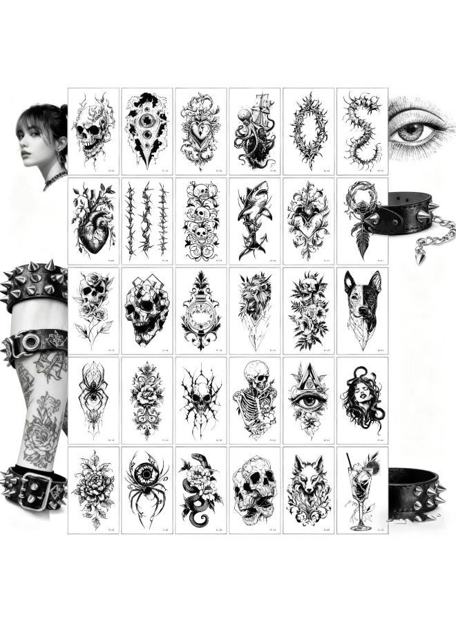 Gecomo 30 Pcs Dark Style Waterproof Temporary Tattoos - Skull/Animal Totems, Long-Lasting & Fade-Resistant, Stylish Arm Decor for Men & Women - Image 2