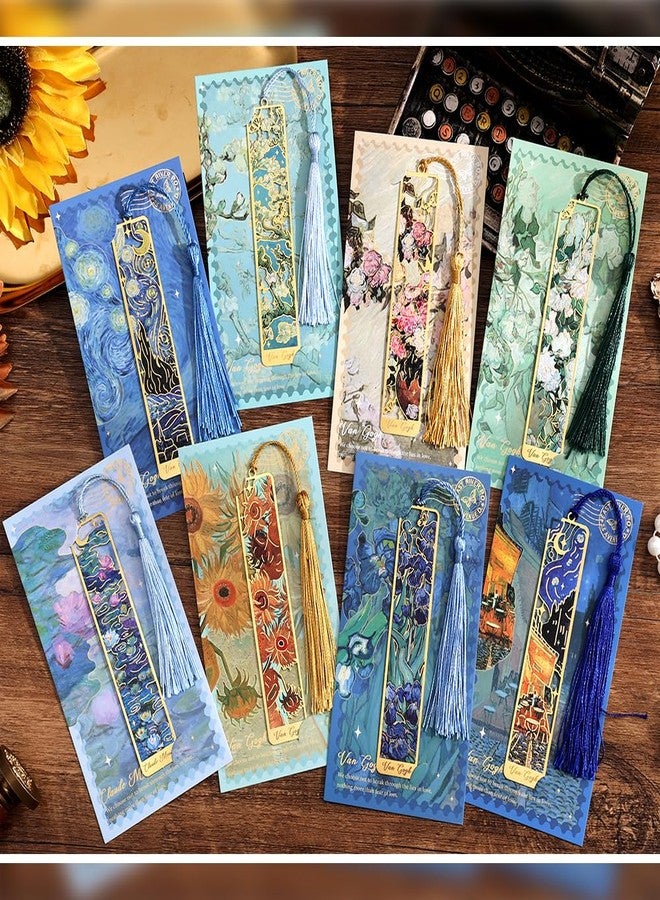 icceemee 8 Pieces of Gold Hollow Bookmarks with Tassels, Featuring Van Gogh and Monet Oil Painting Themes. Perfect for Book Lovers, Writers, Readers, Children, Teenagers, Men, Women, and Adults (8) - Image 5