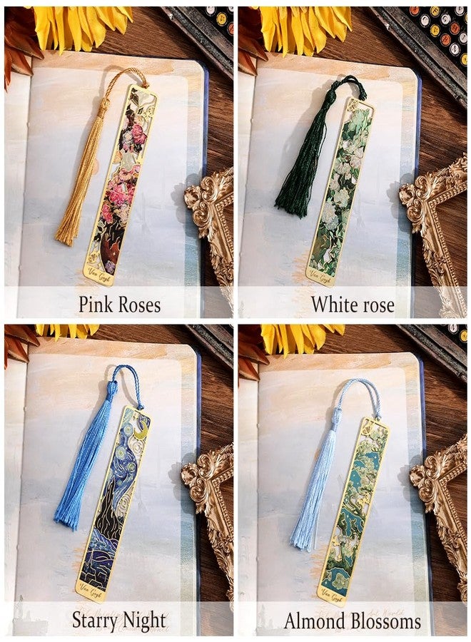 icceemee 8 Pieces of Gold Hollow Bookmarks with Tassels, Featuring Van Gogh and Monet Oil Painting Themes. Perfect for Book Lovers, Writers, Readers, Children, Teenagers, Men, Women, and Adults (8) - Image 4