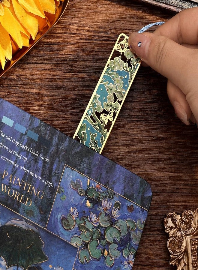 icceemee 8 Pieces of Gold Hollow Bookmarks with Tassels, Featuring Van Gogh and Monet Oil Painting Themes. Perfect for Book Lovers, Writers, Readers, Children, Teenagers, Men, Women, and Adults (8) - Image 2