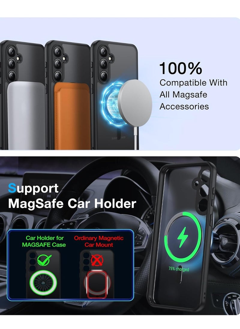 حافظة مغناطيسية لهاتف سامسونج جالاكسي S24 FE [متوافقة مع MagSafe] حافظة هاتف مقاومة للصدمات مع ظهر صلب شفاف غير لامع ومصد أسود ناعم، غطاء مقاوم للسقوط