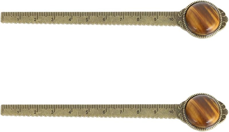 2pcs Tiger Eye Gemstone Metal Bookmarks Alloy Ruler Decorative Book Markers for Students Readers - Image 1