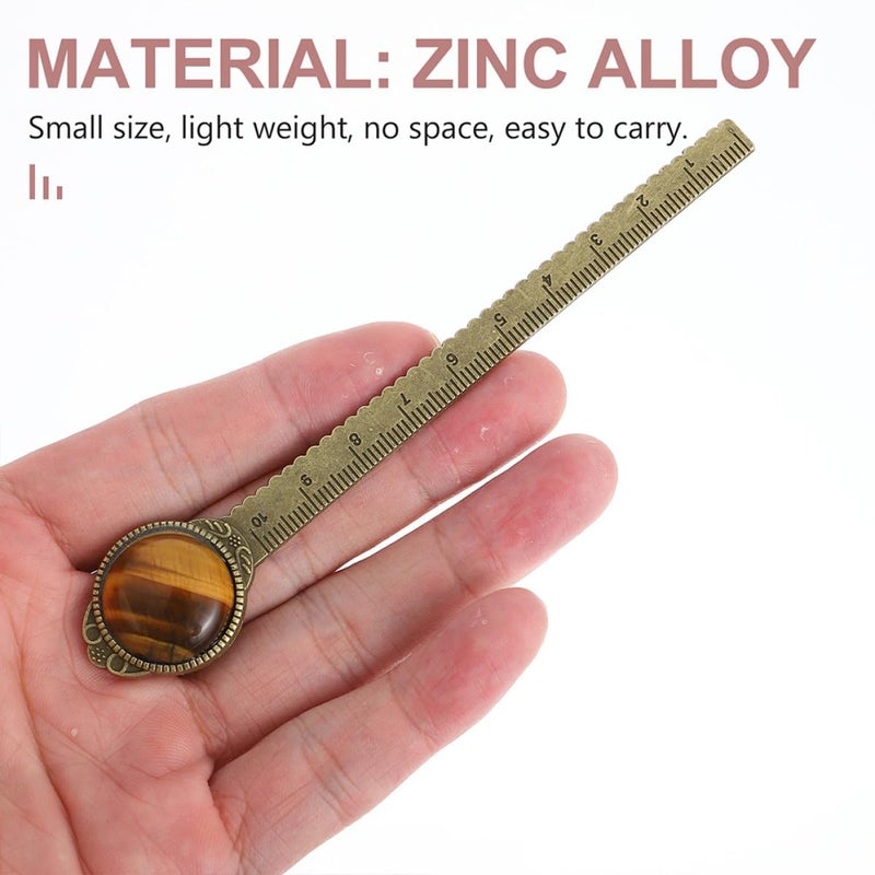 2pcs Tiger Eye Gemstone Metal Bookmarks Alloy Ruler Decorative Book Markers for Students Readers - Image 5