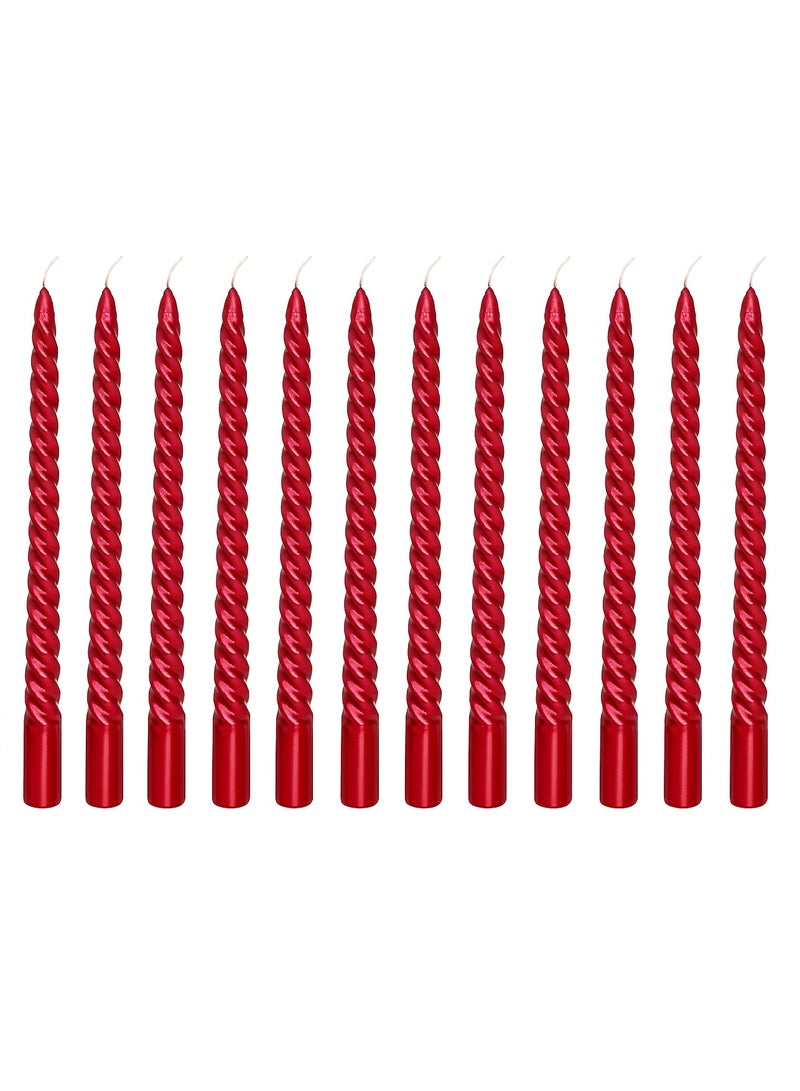 Home Care 12 قطعة شموع حمراء معدنية ملتوية أنيقة طويلة للزفاف، العشاء، عيد الميلاد وزينة المنزل - Image 1