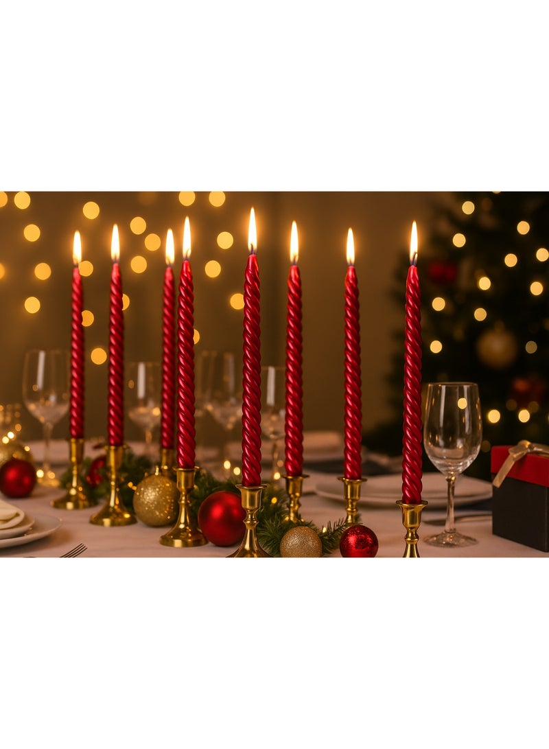 Home Care 12 قطعة شموع حمراء معدنية ملتوية أنيقة طويلة للزفاف، العشاء، عيد الميلاد وزينة المنزل - Image 3