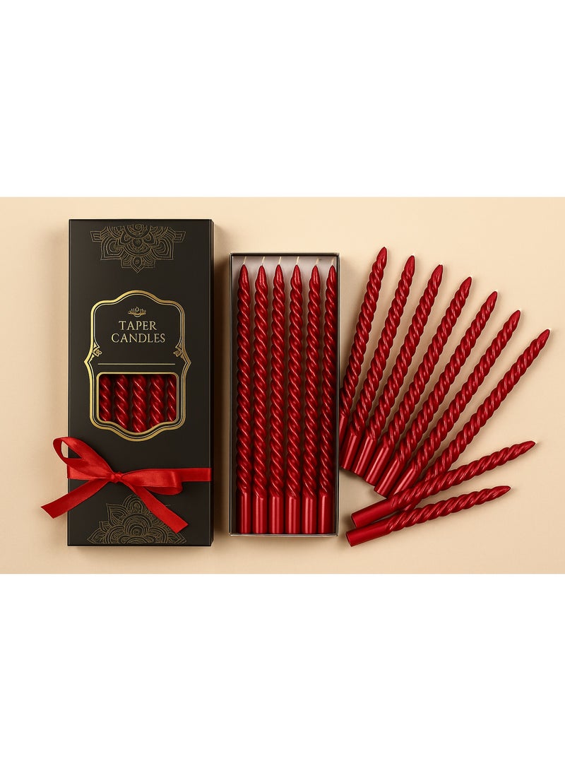 Home Care 12 قطعة شموع حمراء معدنية ملتوية أنيقة طويلة للزفاف، العشاء، عيد الميلاد وزينة المنزل - Image 2