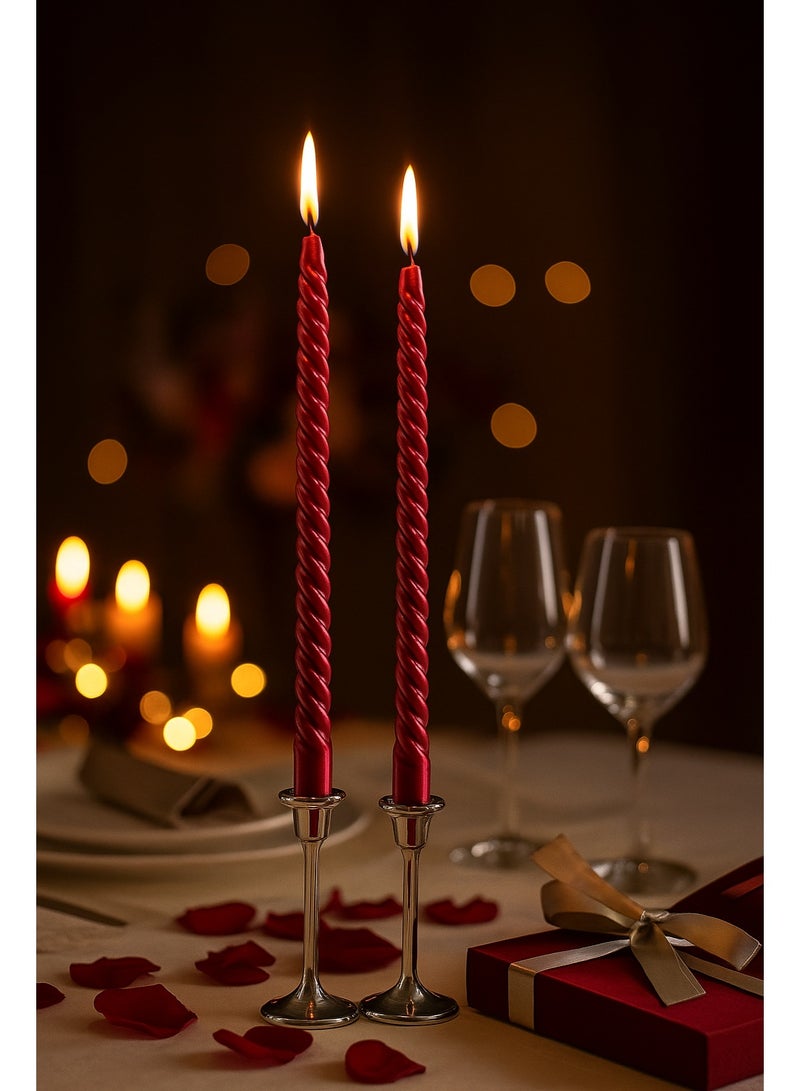 Home Care 12 قطعة شموع حمراء معدنية ملتوية أنيقة طويلة للزفاف، العشاء، عيد الميلاد وزينة المنزل - Image 4