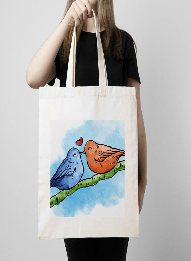 ARTBUG Tote Bag for Women with zip, Aesthetic Canvas tote bag for college girls, office, stylish and reusable - Love Birds - D No - 014 - Image 3