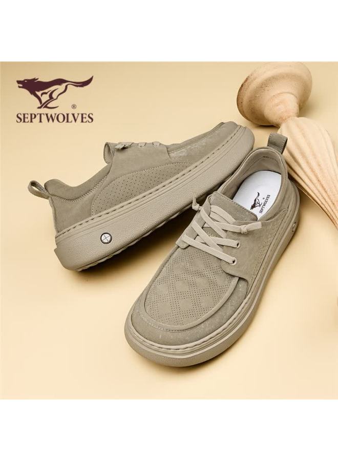 Septwolves Men's Breathable Casual Slip-on Soft Sole Work Shoes W8153799812 Apricot Color Size 42 - Image 1