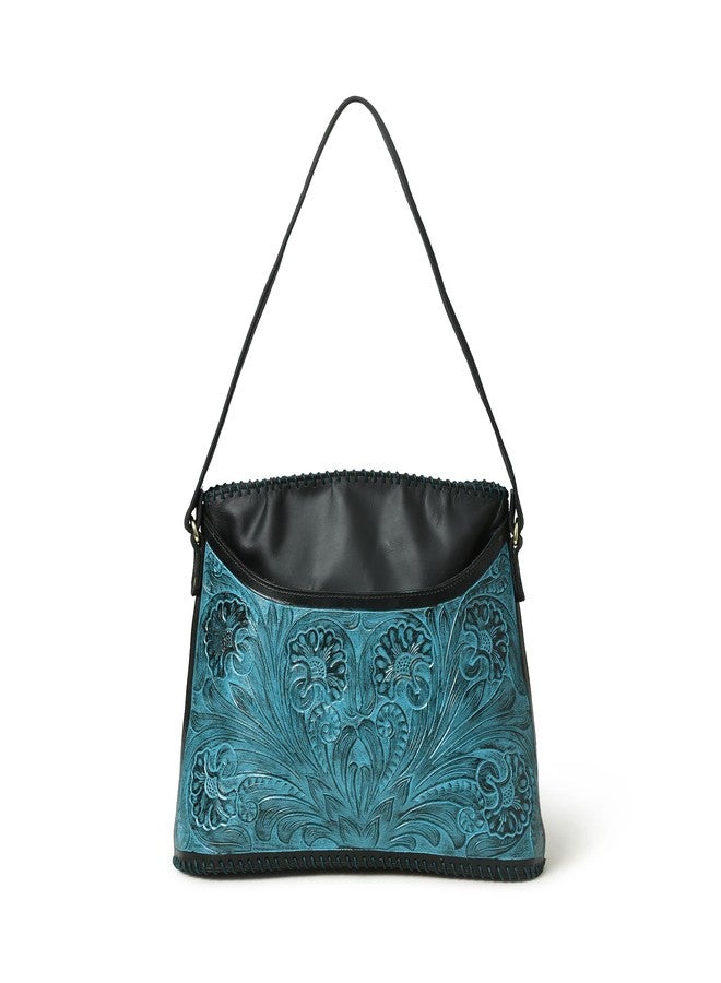 ADYAN Leather Shoulder Bag For Women Handmade Western Handbag Top Handle Floral Pattern Concealed Carry Shoulder Hobo Purses and Handbags (Black & Turquoise), Black & Turquoise, 11''H X 4''W - Image 1