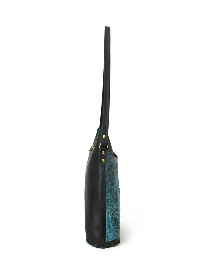 ADYAN Leather Shoulder Bag For Women Handmade Western Handbag Top Handle Floral Pattern Concealed Carry Shoulder Hobo Purses and Handbags (Black & Turquoise), Black & Turquoise, 11''H X 4''W - Image 3