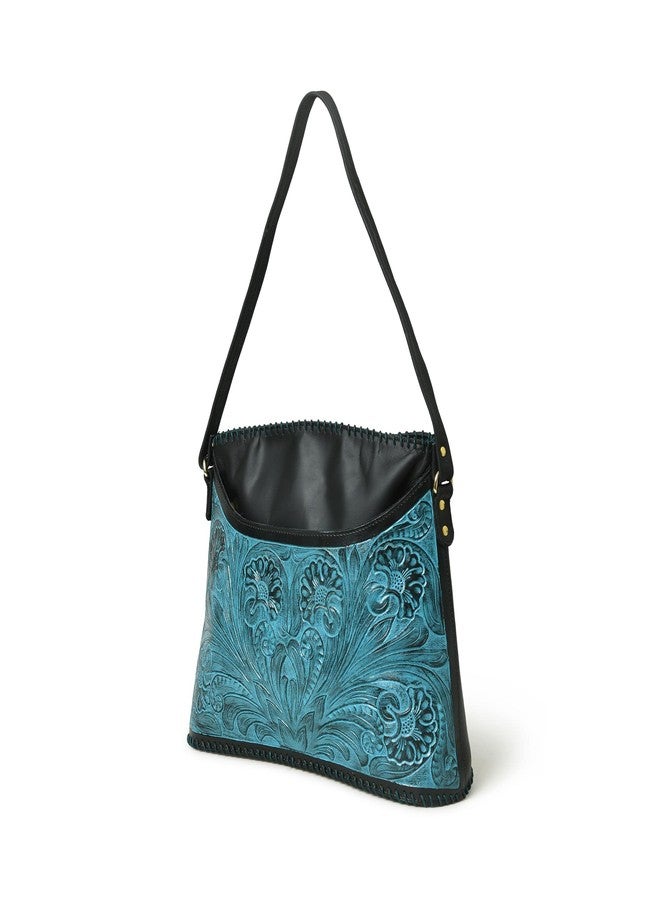 ADYAN Leather Shoulder Bag For Women Handmade Western Handbag Top Handle Floral Pattern Concealed Carry Shoulder Hobo Purses and Handbags (Black & Turquoise), Black & Turquoise, 11''H X 4''W - Image 5
