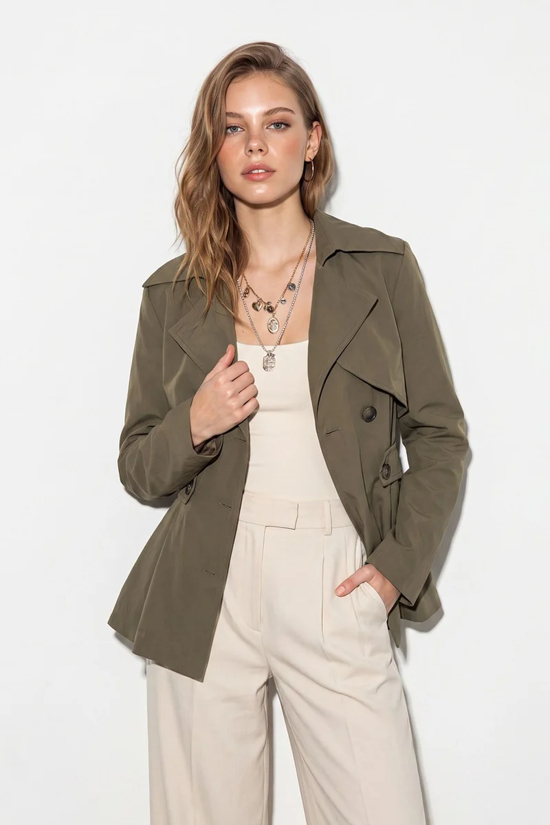 Bianco Lucci Khaki Green LUCCI Women's Trench Coat for Women | Best Price UAE
