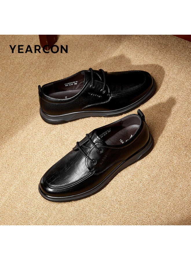 YEARCON Yierkang Lune June Gift For Parents, Men's Casual Leather Shoes, Lace-up Lifestyle Shoes, Lightweight Commuter Dad Shoes, Black, Size 43 - Image 1