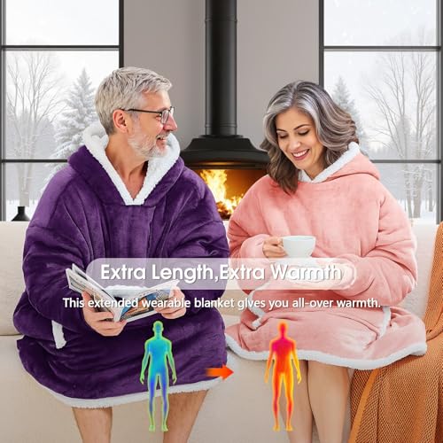 JOYWOO Pink Wearable Blanket Hoodie,Oversized Cat Lovers Sweatshirt Blanket for Adult, Birthday Gifts for Women,Mom,Men,Cozy Sherpa Hooded Blanket with Giant Pocket Winter Gifts,Mellow Rose Standard - Image 4