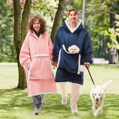 JOYWOO Pink Wearable Blanket Hoodie,Oversized Cat Lovers Sweatshirt Blanket for Adult, Birthday Gifts for Women,Mom,Men,Cozy Sherpa Hooded Blanket with Giant Pocket Winter Gifts,Mellow Rose Standard - Image 5