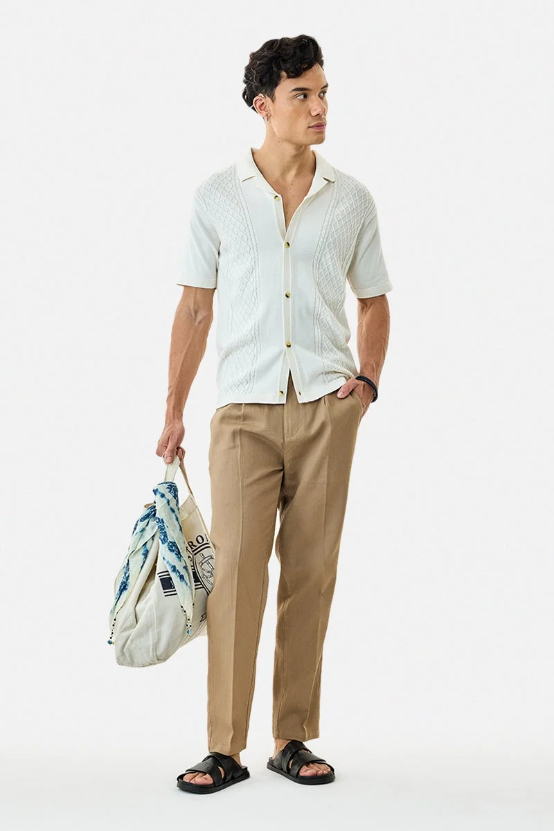 سنيتش قميص قطني % محبوك بنمط كابل بقصة عادية