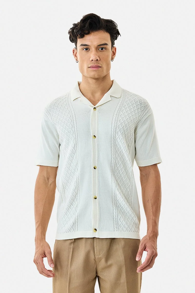 سنيتش قميص قطني % محبوك بنمط كابل بقصة عادية