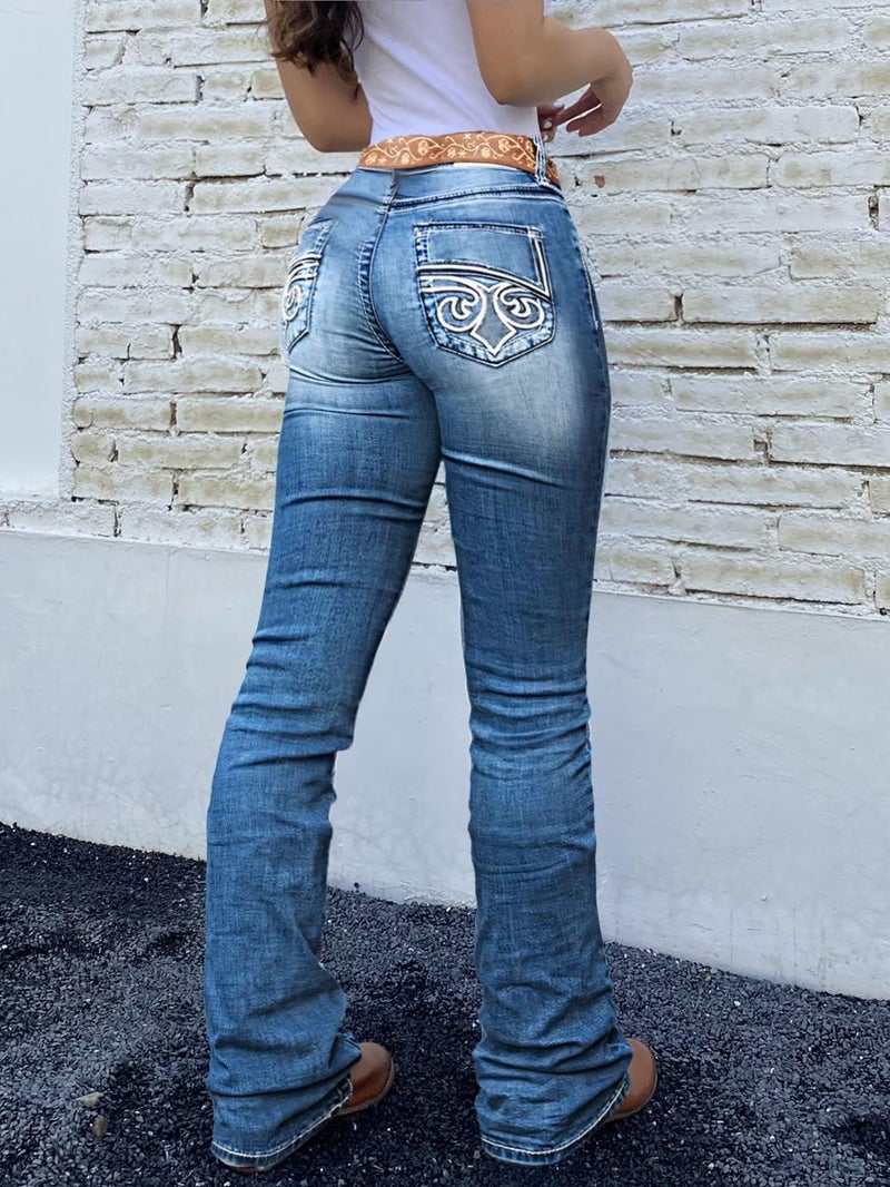 Flamingals Boot Cut Jeans for Women Trendy Stretch Jeans Butt Lifting Tummy Control Denim Pants Mid Blue Wash - 2XL - Image 3