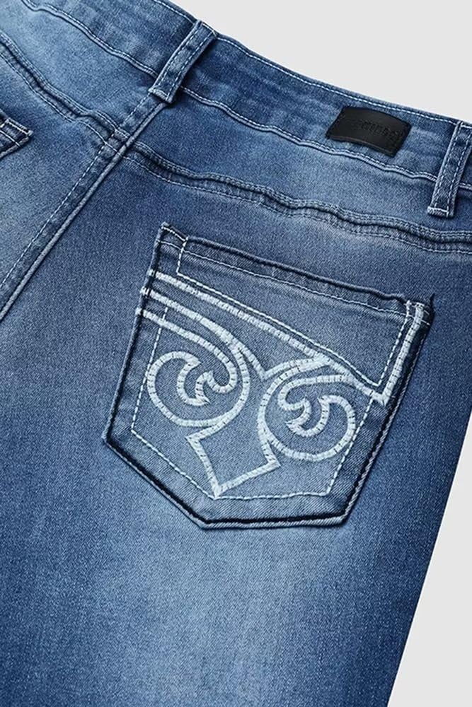 Flamingals Boot Cut Jeans for Women Trendy Stretch Jeans Butt Lifting Tummy Control Denim Pants Mid Blue Wash - 2XL - Image 5