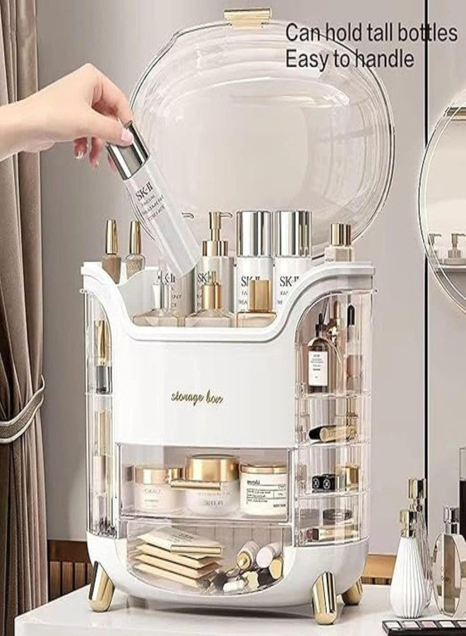 ESLORA Large White Cosmetic Storage Box Cosmetics Makeup Organizer Make Up Case, Dustproof, Jewelry, for Vanity, for Bedroom, for Bathroom (SU_White) - Image 5