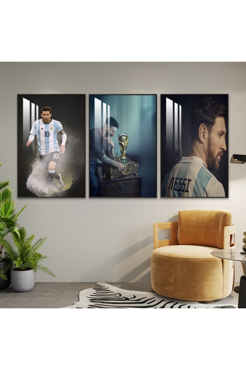 Marktna Three wooden wall painting with a frame and a clear acrylic layer - Image 1