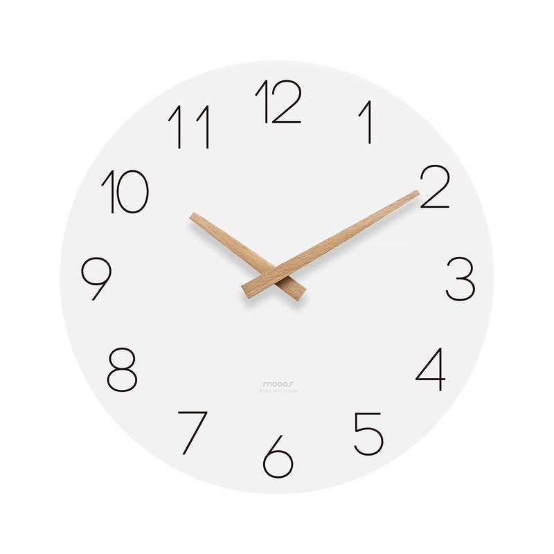 mooas Flatwood Wall Clock Analog Wall Clock Silent NonTicking 12 inch Modern Wall Clocks Battery Operated for Office Home Bathroom Kitchen Bedroom School Living Room